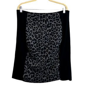 Chicos Womens Animal Print Straight Skirt Large Black Gray Stretch Back Zip
